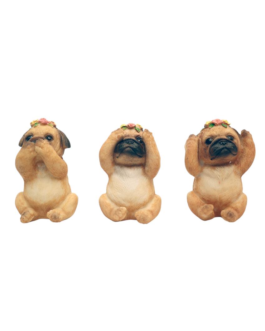 No Evil Baby Pug Polyresin Figurine | Set of 3 | 3 x 2 x 4 inches