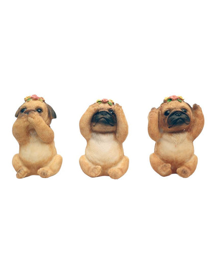 No Evil Baby Pug Polyresin Figurine | Set of 3 | 3 x 2 x 4 inches