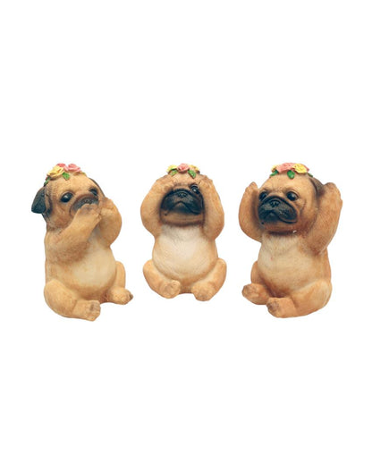 No Evil Baby Pug Polyresin Figurine | Set of 3 | 3 x 2 x 4 inches