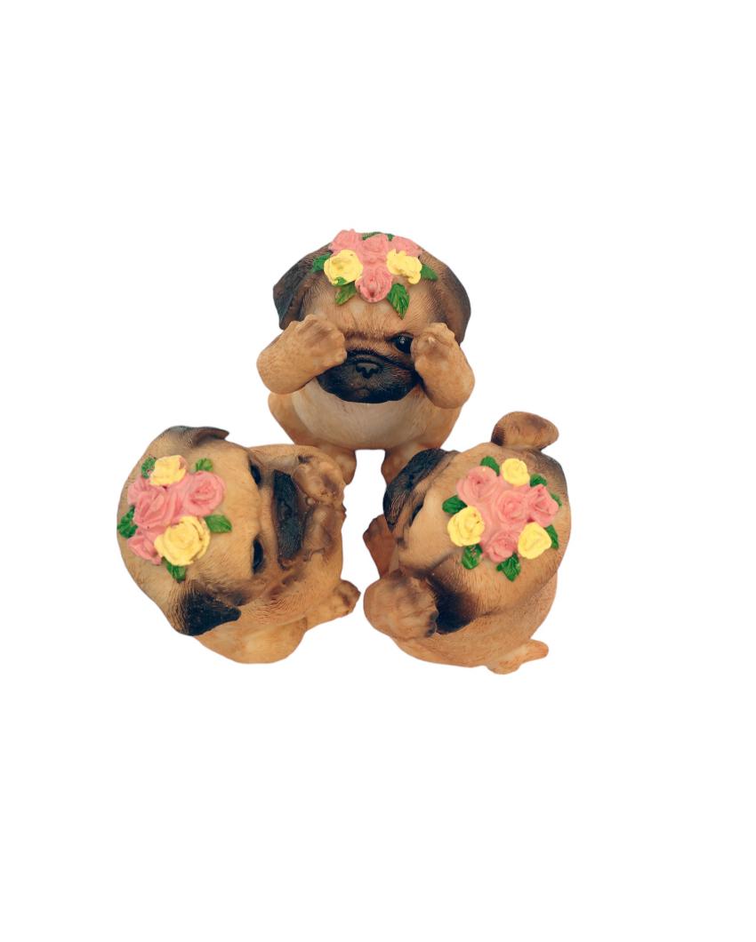 No Evil Baby Pug Polyresin Figurine | Set of 3 | 3 x 2 x 4 inches