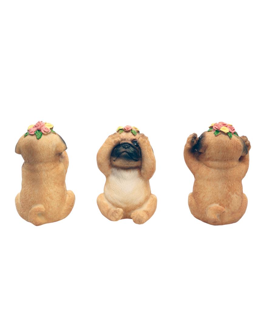 No Evil Baby Pug Polyresin Figurine | Set of 3 | 3 x 2 x 4 inches