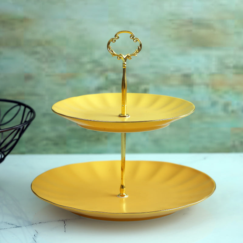 Designer Ceramic Classic Cake Stand | Multicolor Yellow