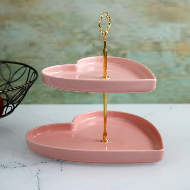 Pink Heart Shaped Ceramic Cake Stand Default Title