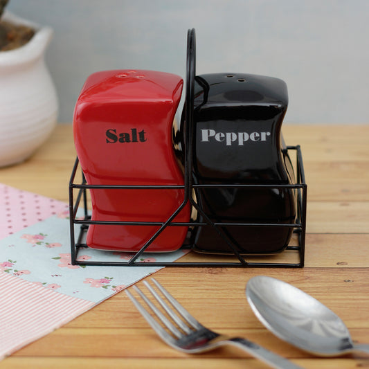 Red and Black Salt and Pepper Set with Iron Basket Default Title