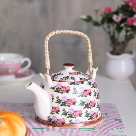 Bright Pink And Green Floral Ceramic Tea Pot Default Title