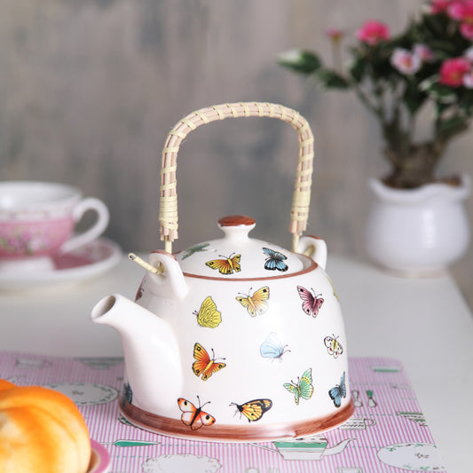 Butterfly Print Ceramic Tea Pot Default Title