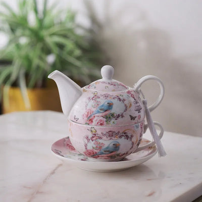 Pastel Birdcage Kettle, Teacup & Saucer Set Default Title