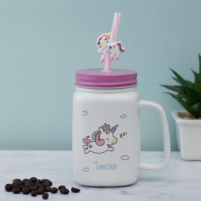 Sleepy Unicorn Ceramic Mason Jar | 400ml Default Title