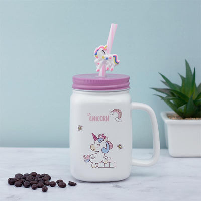 Rainbow Unicorn Ceramic Mason Jar | 400ml Default Title