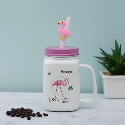 Walking Flamingo Ceramic Mason Jar | 400ml Default Title