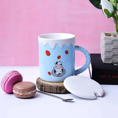 The Cute Cow Blue Strawberries  Mug | 340ml Default Title