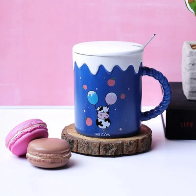 The Cute Cow Blue Apples Mug | 340ml Default Title