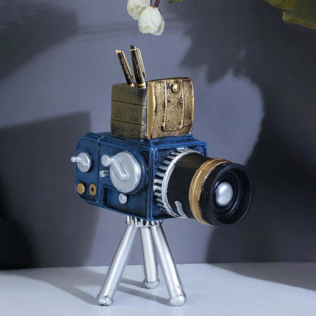 Vintage Blue Tripod Camera Tabletop Accent