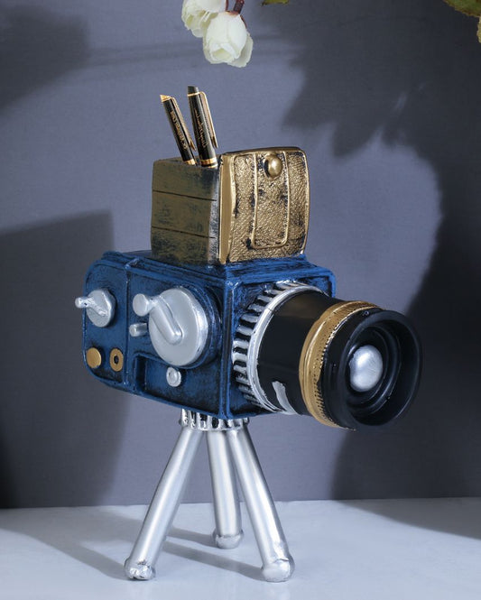 Vintage Blue Tripod Camera Tabletop Accent