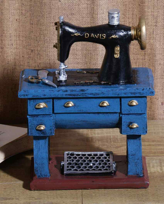 Rustic Blue Sewing Machine Decorative Showpiece