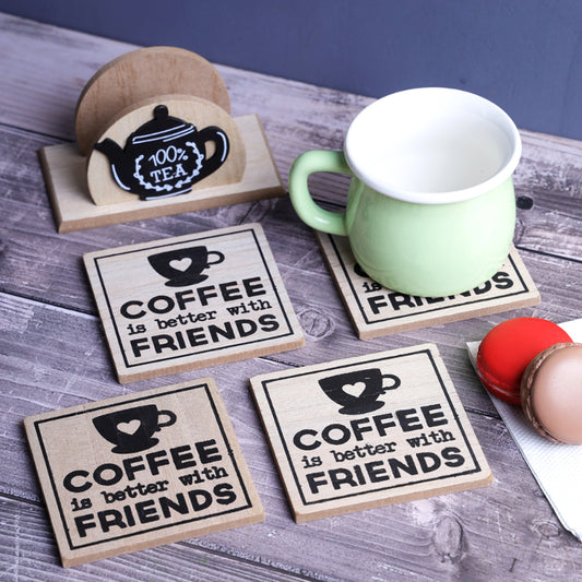 Coffee & Friends Wooden Coaster | Set Of 6 Default Title