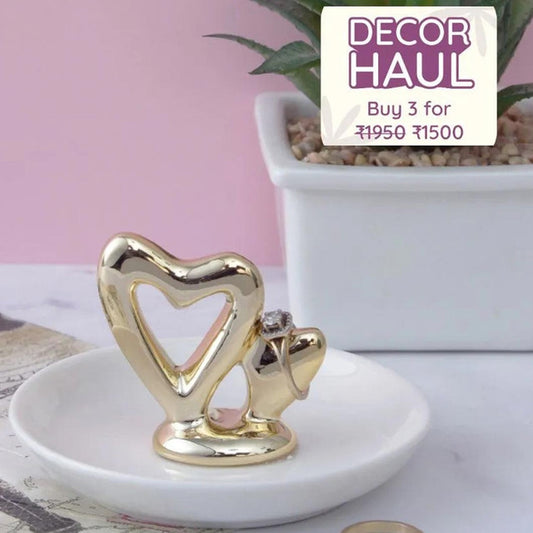 Chic Golden Hearts Trinket Dish Showpiece