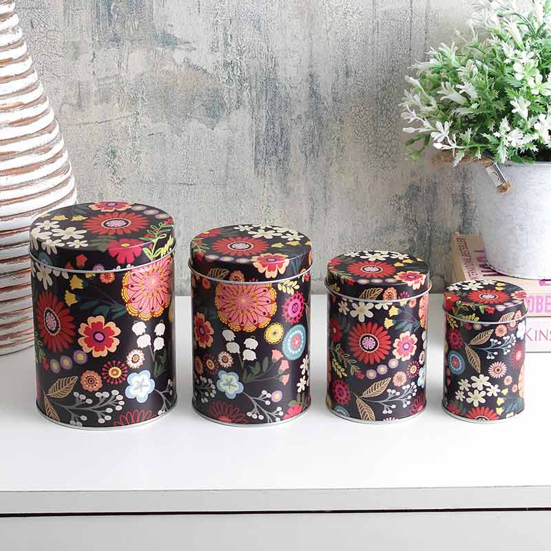 Black Long Floral Storage Tins | Set of 4 Default Title