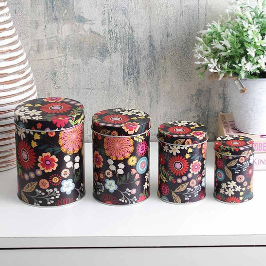 Black Long Floral Storage Tins | Set of 4 Default Title
