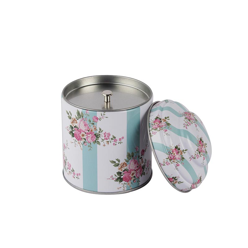Floral Striped Metal Tin Canister Default Title