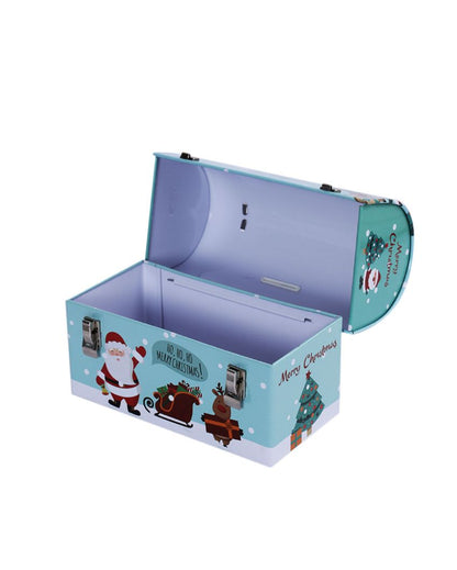 Merry Christmas Sky Blue Trunk Box Piggy Bank