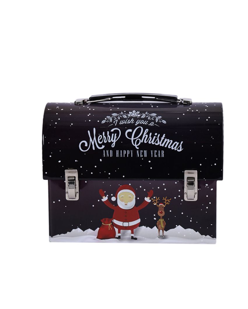 Merry Christmas Navy Blue Trunk Box Piggy Bank