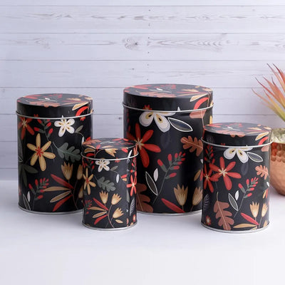 Black Long Dark Floral Storage Tins | Set of 4 Default Title