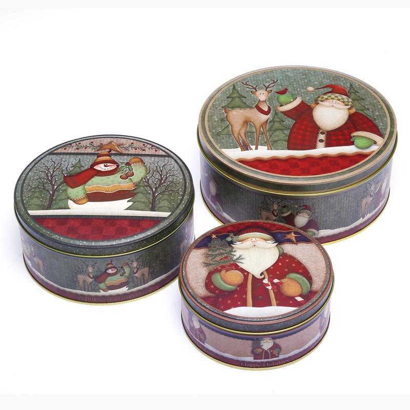 Santa & Reindeer Round Storage Box | Set Of 3 Default Title