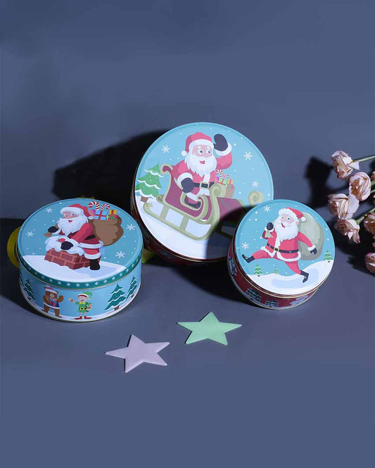 Santa Bringing Gifts Round Storage Box | Set of 3