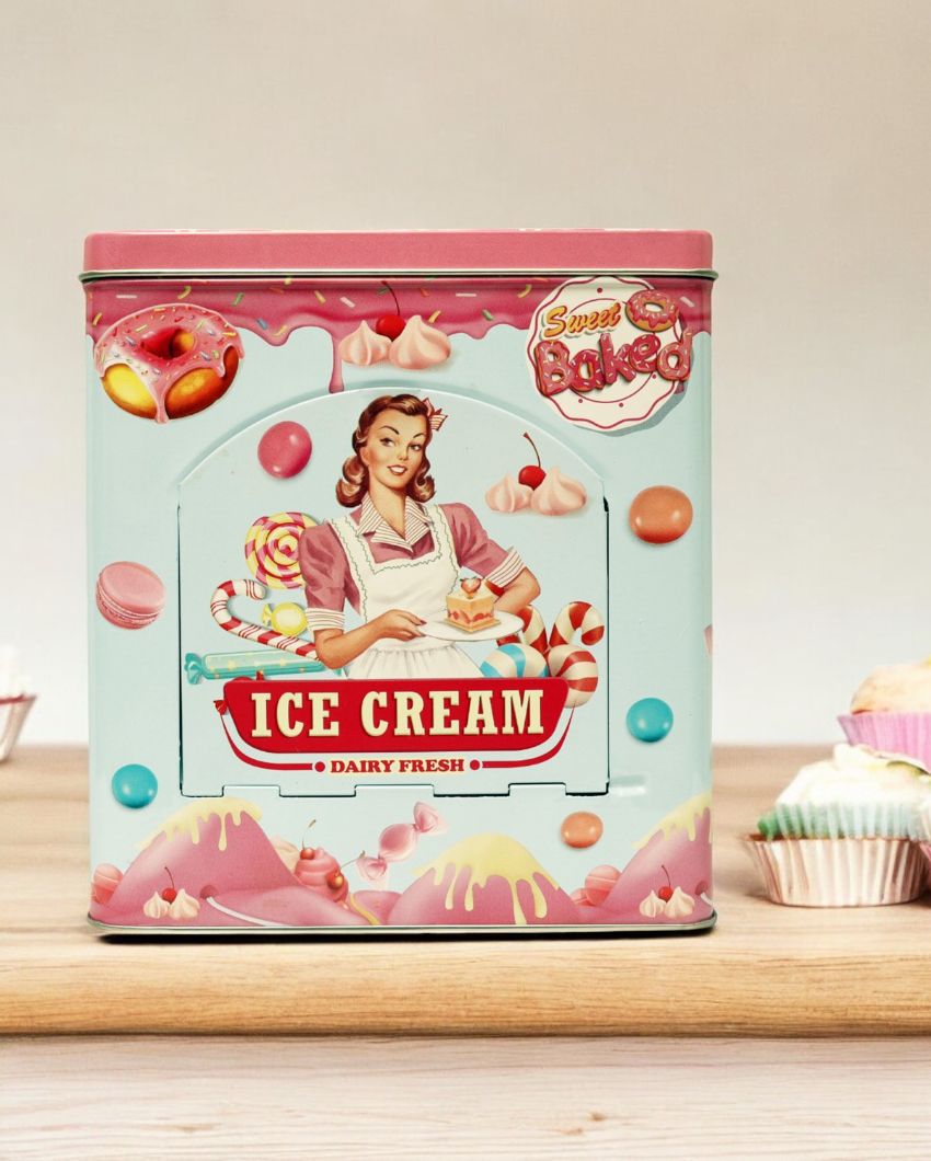 Vintage Ice-cream Kitchen Essentials Metal Storage Box | 6 x 4 x 7 inches