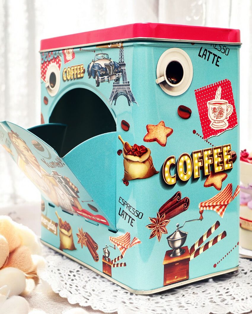 Retro Coffee Kitchen Essentials Metal Storage Box | 6 x 4 x 7 inches