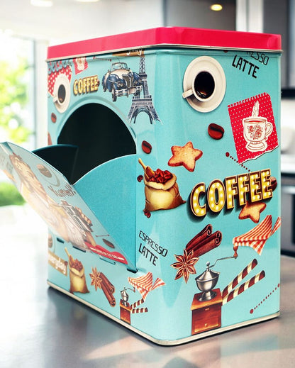 Retro Coffee Kitchen Essentials Metal Storage Box | 6 x 4 x 7 inches