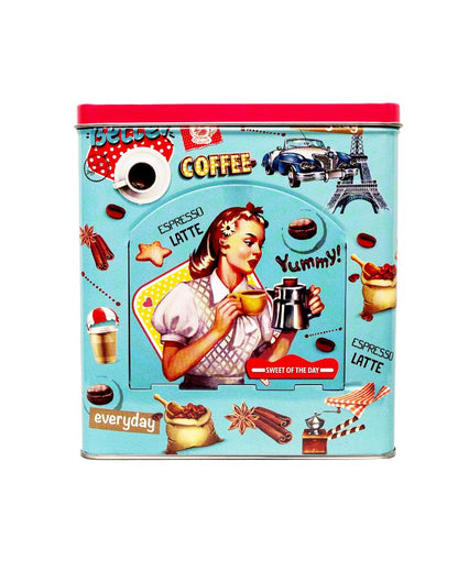 Retro Coffee Kitchen Essentials Metal Storage Box | 6 x 4 x 7 inches