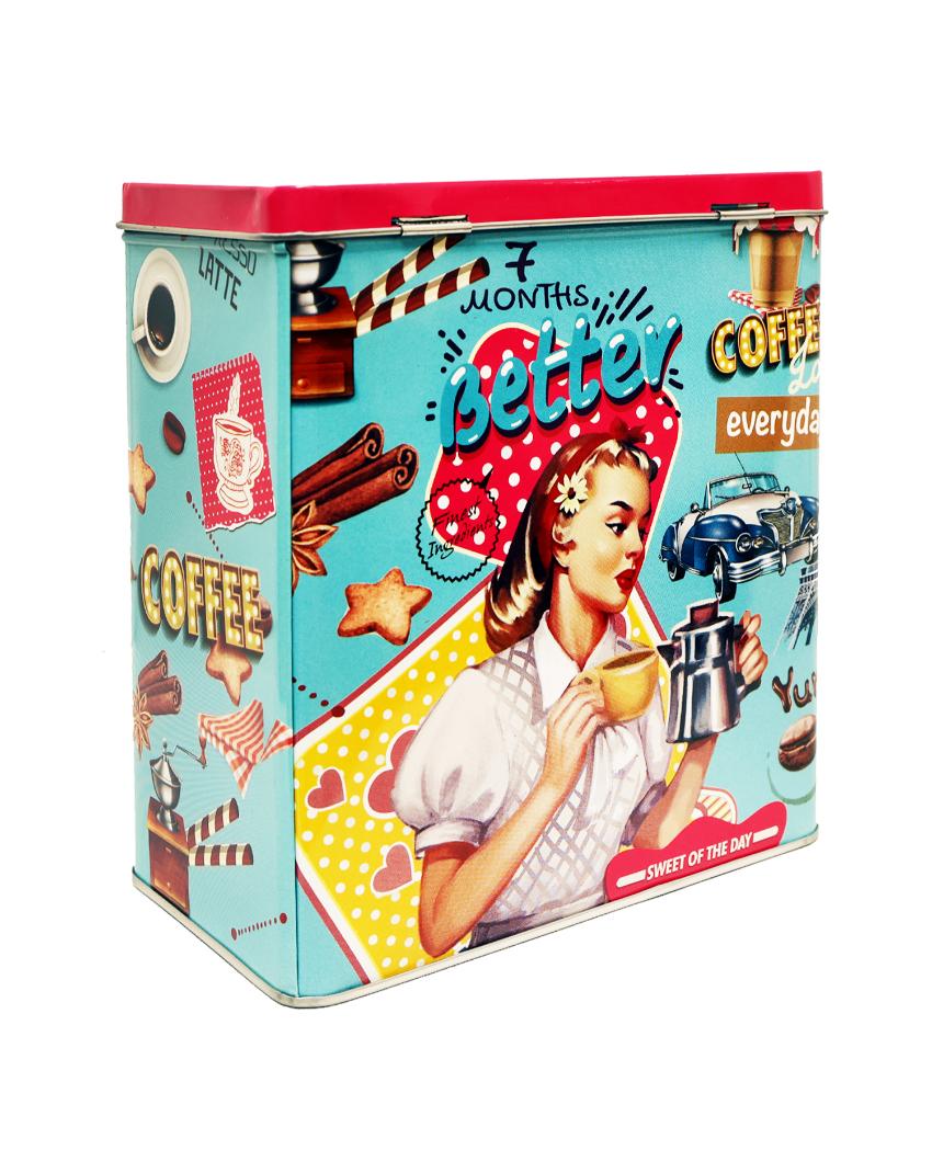 Retro Coffee Kitchen Essentials Metal Storage Box | 6 x 4 x 7 inches