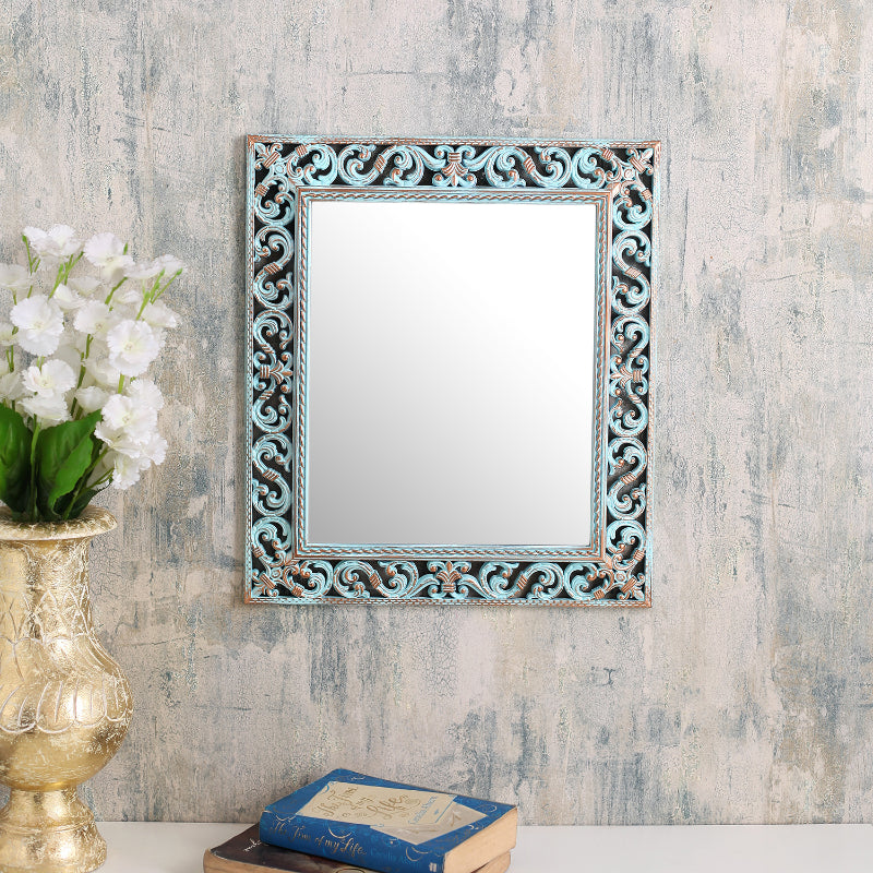 Large Rectangle Vintage Border Mirror | Multiple Colors Blue