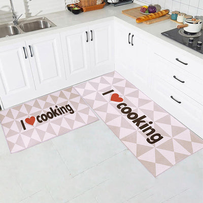 I Love Cooking Nylon Kitchen Floor Mats | Set of 2