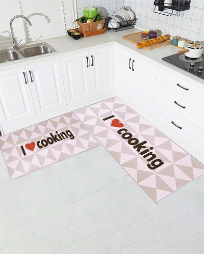 I Love Cooking Nylon Kitchen Floor Mats | Set of 2