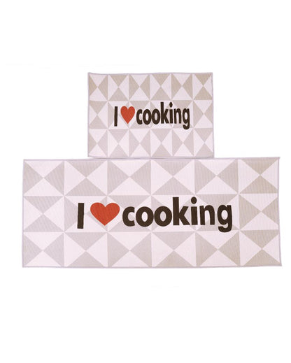 I Love Cooking Nylon Kitchen Floor Mats | Set of 2