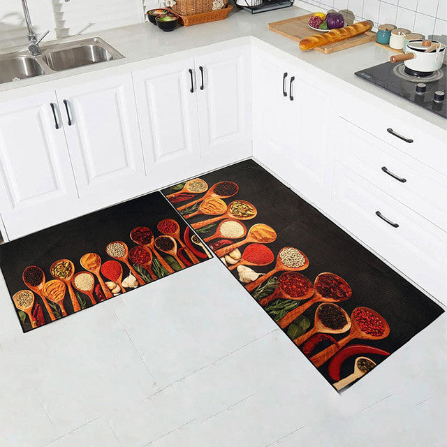 Spices and Seasonings Nylon Kitchen Floor Mats | Set of 2