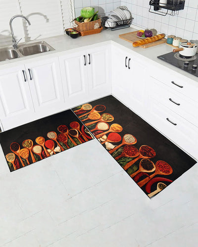 Spices and Seasonings Nylon Kitchen Floor Mats | Set of 2