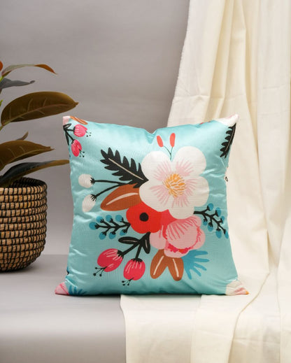 Floral Bliss Aqua Cushion | 16 x 16 inches