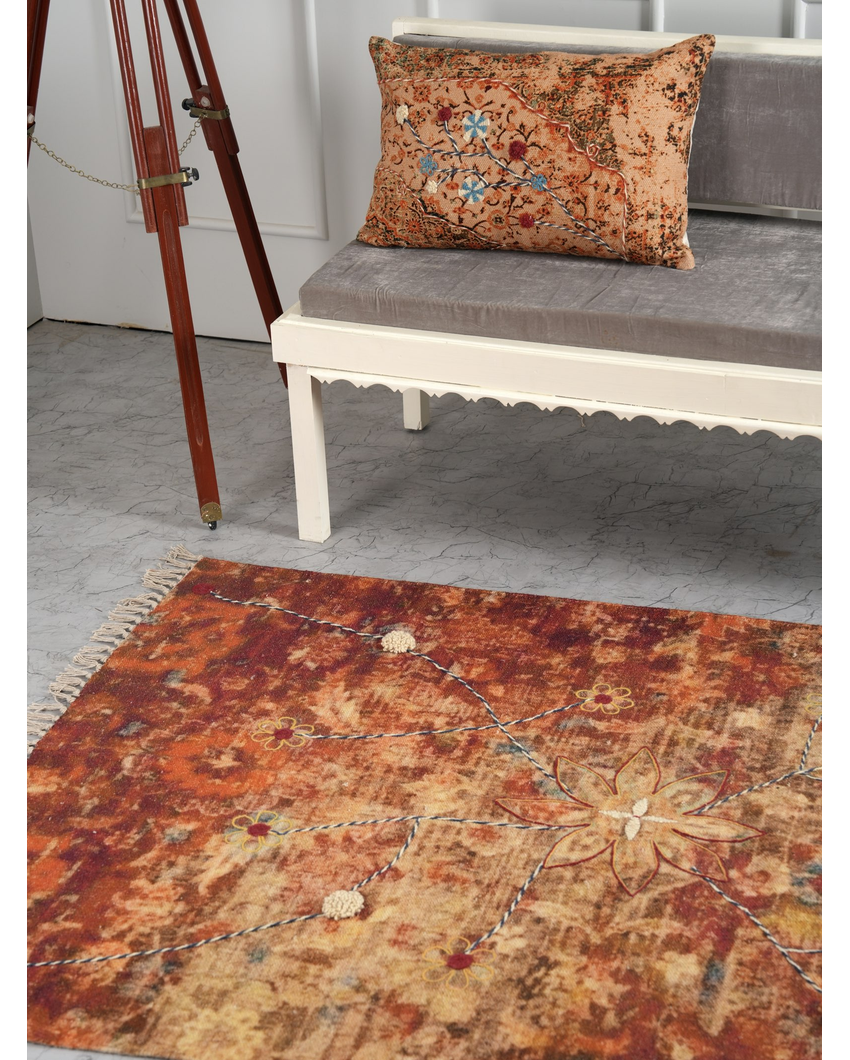 Tranquil Petal Handloom Cotton Embroidered Rug