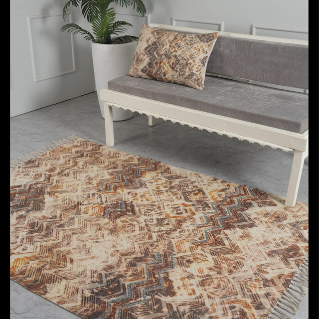 Neutral Bliss Handloom Cotton Embroidered Rug