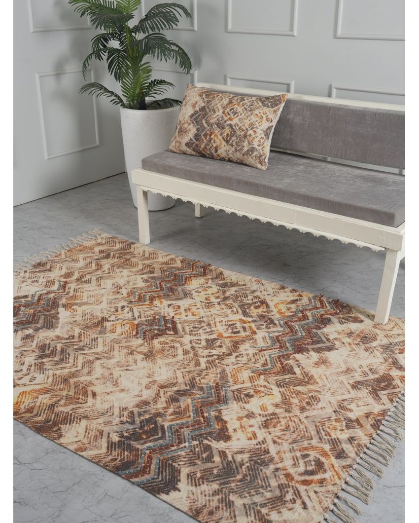 Neutral Bliss Handloom Cotton Embroidered Rug