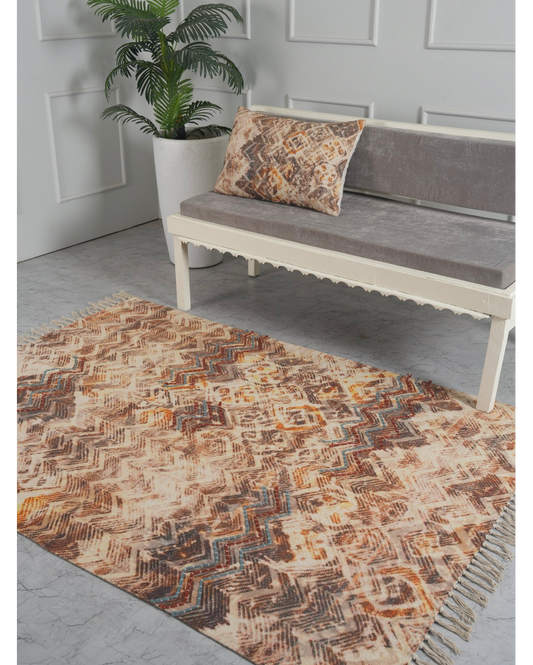 Neutral Bliss Handloom Cotton Embroidered Rug