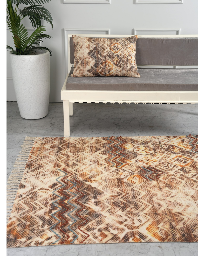 Neutral Bliss Handloom Cotton Embroidered Rug