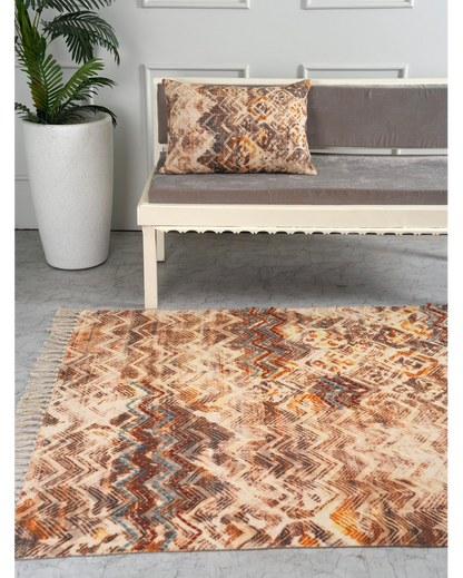 Neutral Bliss Handloom Cotton Embroidered Rug