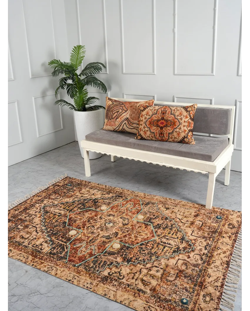 Golden Oasis Handloom Cotton Embroidered Rug