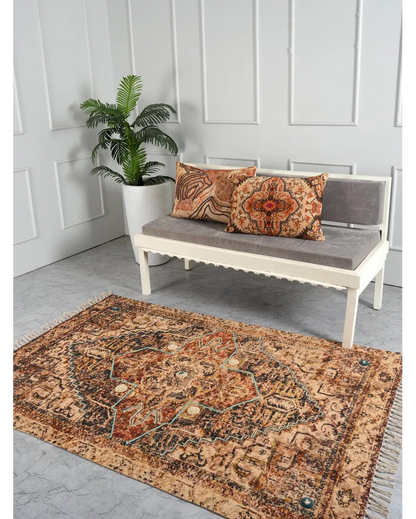 Golden Oasis Handloom Cotton Embroidered Rug