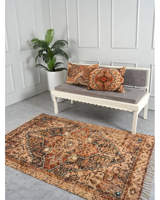 Golden Oasis Handloom Cotton Embroidered Rug